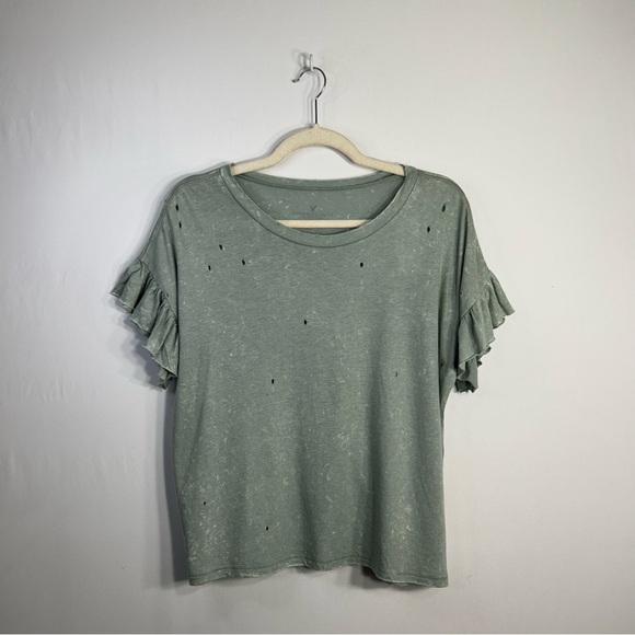 American Eagle Distressed Deconstructed Gorpcore Grunge Ruffle Flounce Top Sz S - Picture 1 of 11